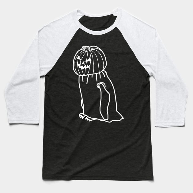 Minimal White Line Penguin Wearing Halloween Horror Costume Baseball T-Shirt by ellenhenryart